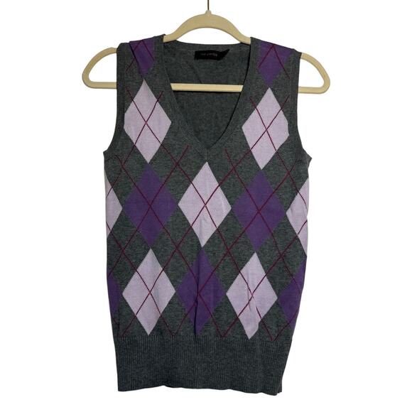 The Limited Sweater Women Gray Purple Argyle Vest Preppy Old Money Preppy Y2K - Picture 1 of 6